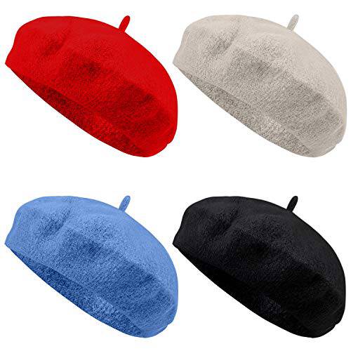 URATOT 4 피스 베레모 모자 여성용 클래식 솔리드 컬러 프렌치 스타일 비니 겨울 캡