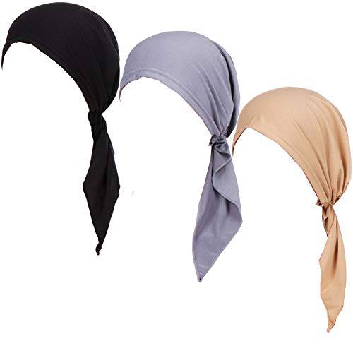 Luckystaryuan 3Pack 섬머 Thin 케모 모자 터번 Headscarves 여성용 Cancer 모자