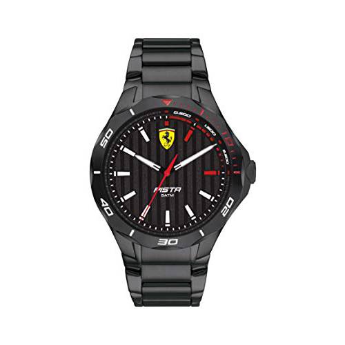 Ferrari Men’s Pista 스테인레스 쿼츠시계 아이오닉 도금 블랙 스틸 스트랩, 25 (모델: 0830763)