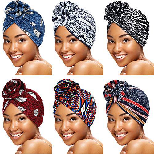 SATINIOR 6 피스 여성용 터번 아프리칸 패턴 매듭 머리싸개 Pre-Tied 보닛 여성용 Girls