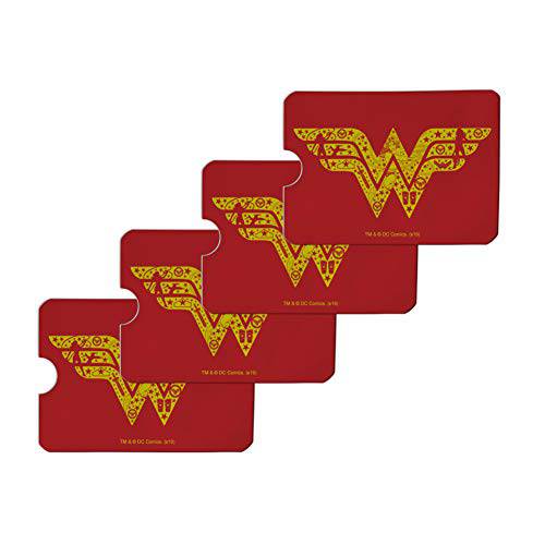 Wonder Woman Wonder Woman 아이콘 로고 신용 카드 RFID 막이,차단 홀더 보호 지갑 지갑 커버 세트 of 4