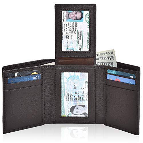 트라이폴드 가죽 남성용 지갑 디자인 RFID 차단 전면 포켓 지갑
