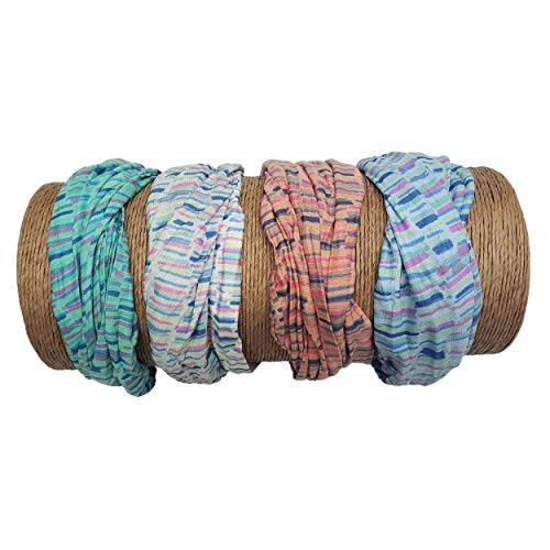 Bamboo Trading Company  보헤미안 와이드 헤드밴드 - 세트 of 4 Fun 줄무늬 프린트 머리싸개 - 16” L x 9” w - Coral, 핑크, 블루, Aqua 톤
