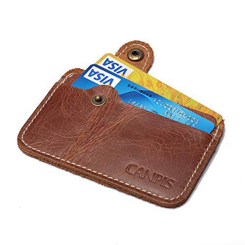 CANPIS  신용 카드 홀더, 휴대용 포켓 지갑 ID/ 신용/ 뱅크 카드,  천연가죽 카드 파우치, 브라운 컬러