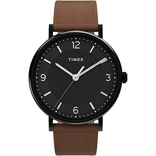 Timex Men’s Southview 41mm 워치  블랙 케이스 블랙 다이얼 브라운 가죽 스트랩