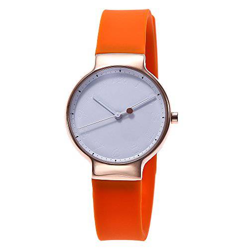 YAZILIND  쿼츠 방수 티타늄 스틸 Wrist-Watch 라운드 다이얼 실리콘 스트랩 워치 여성용 (오렌지)