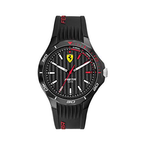 Ferrari Men’s Pista 쿼츠시계 실리콘 스트랩, 블랙, 18 (모델: 0830780)