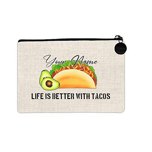 BRGiftShop 개인설정가능한 커스텀 명함 Life Is 보다나은 Tacos 스몰 리넨 동전 지갑 백 지퍼