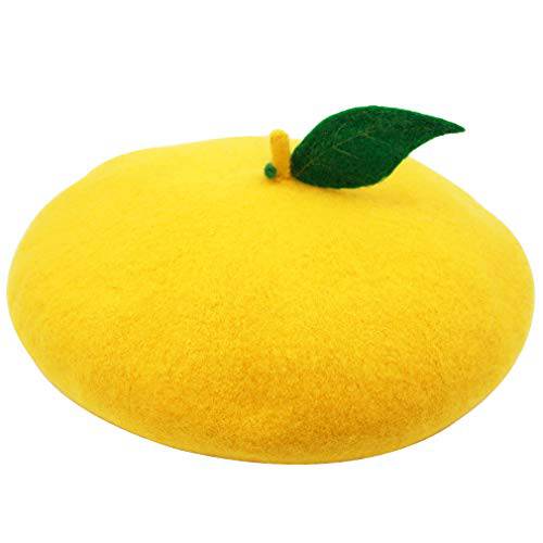 레몬 Yellow 여성용 베레모 베레모 빈티지 Lolita Kawaii 모자 양모 캡 크리스마스 선물 (레몬 Yellow)