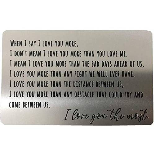 TUWUNA  지갑 인서트 기념일 남성용, 메탈 지갑 카드 인서트, 각인 I Love You More, 기념일 카드 from 아내, 기념일 카드 남편, 남자친구 Card(Silver-1)