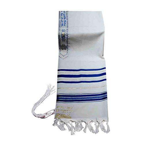 블루&  골드 100% 양모 코셔, Kosher, 코셔 인증 Tallit 기도 숄 36x 72 Imported From 이스라엘