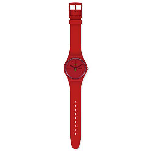 Swatch  스위스 쿼츠 bio-sourced 플라스틱 스트랩, 레드, 18 캐쥬얼 워치 (모델: SO29R700)
