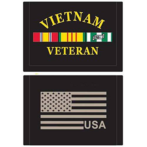베트남 지갑 - 베트남 재향군인 서비스, USA 깃발 - 자수 로고 헤비듀티 트라이폴드 나일론 지갑 - 3.5 x 5