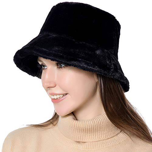 겨울 버킷 모자 여성 따뜻한 모자 빈티지 인조 퍼 어부 캡