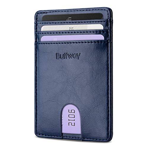 Buffway Men’s 슬림 지갑, 미니멀리스트 Thin 전면 포켓 가죽 신용 카드 홀더 RFID 차단 Work 여행용