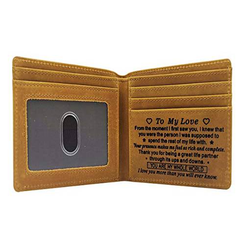 각인 남성용 지갑 바이폴드 전면 포켓 지갑 개인설정가능한 슬림 지갑 남성용 아버지 남편 Son (바이폴드 지갑 Love)