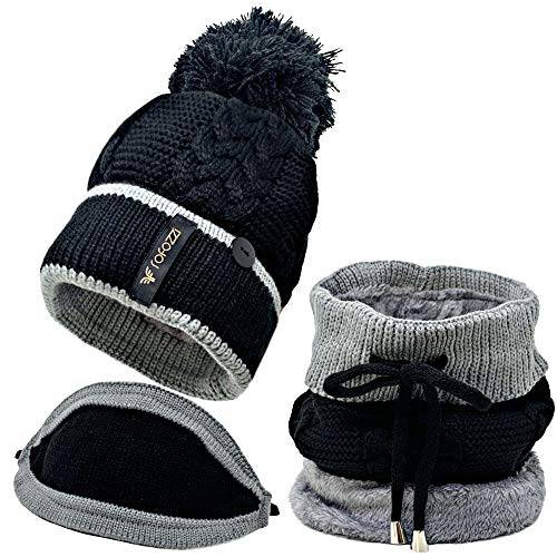 비니 Pompom 넥워머 스카프 세트 - 3 피스 여성 겨울 모자