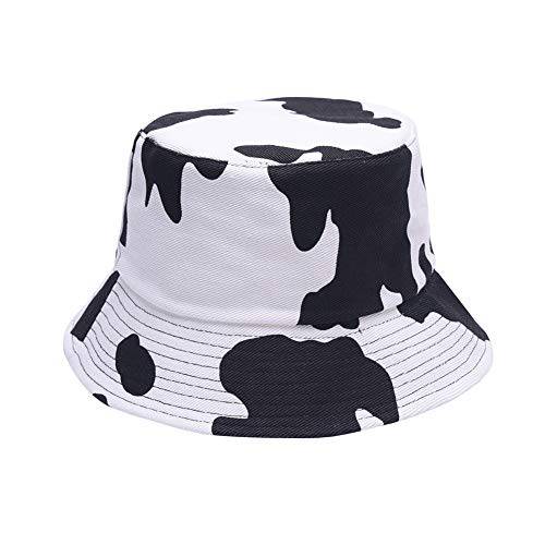 Scisuittech  유니섹스 Cow 프린트 버킷 모자 Double-Side-Wear 양면 버킷 모자 화이트