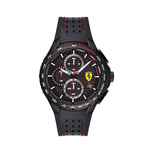 Ferrari Men’s 스테인레스 스틸 쿼츠시계 가죽 and 실리콘 스트랩, 블랙, 20 (모델: 830734)