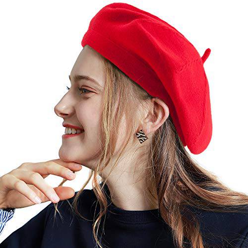 LADYBRO 2 레이어 프렌치 베레모 모자 여성용, 따뜻한 케이블 니트 베레모 양모 베레모 소프트 모자