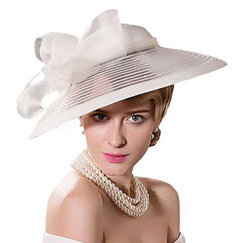 FADVES 여성 넓은챙 멋진 모자 우아한 Kentucky 더비 티,차 파티 웨딩 Fascinator 모자