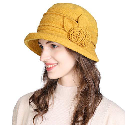 Cloche 라운드 모자 여성용 1920s 페도라 버킷 빈티지 모자 플라워 악센트
