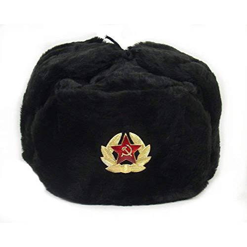 SIBERHAT 러시아어 옛소련 아미 퍼 밀리터리 Cossack Ushanka 겨울 모자 (블랙, 56(S))