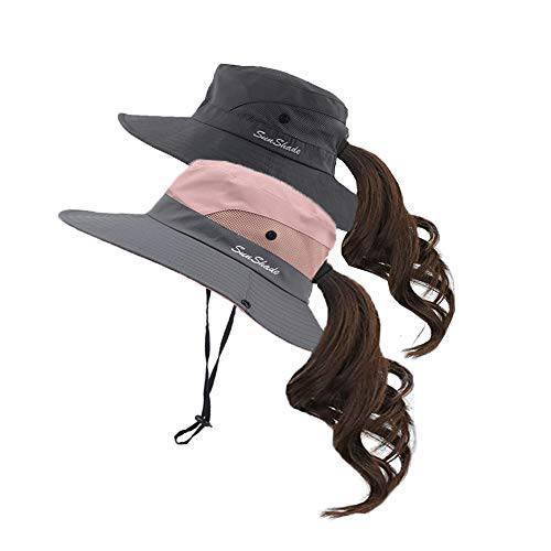 여성 포니테일 썬 모자 UV 프로텍트 넓은챙 매쉬 포니테일 홀 Bun 버킷 모자