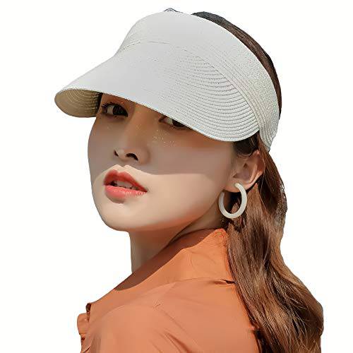FMJIUGE 브라운 비치 모자 섬머 여성 넓은챙 Roll-Up 썬바이저 밀짚모자 패션 여성용 포장가능 썬 모자