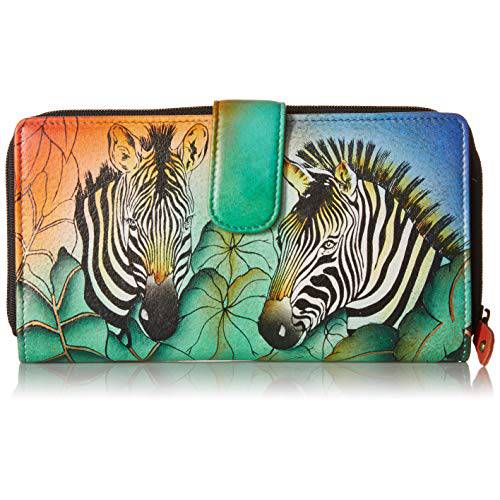 안나 by Anuschka 손으로채색한 가죽 | 2 폴드 지갑/ 클러치 | Zebra 사파리