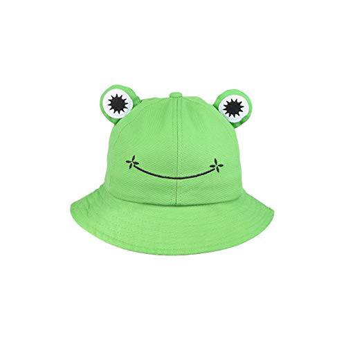 ORNOOU 귀여운 Frog 버킷 모자 섬머 코튼 버킷 썬 모자 성인 Teens 넓은챙 어부 캡, 그린