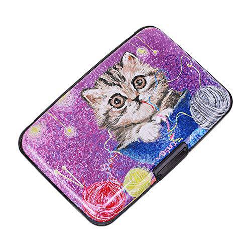 Elfish RFID 차단 신용 카드 홀더 알루미늄 지갑 메탈 ID 케이스 남성용 여성 (핑크 고양이)