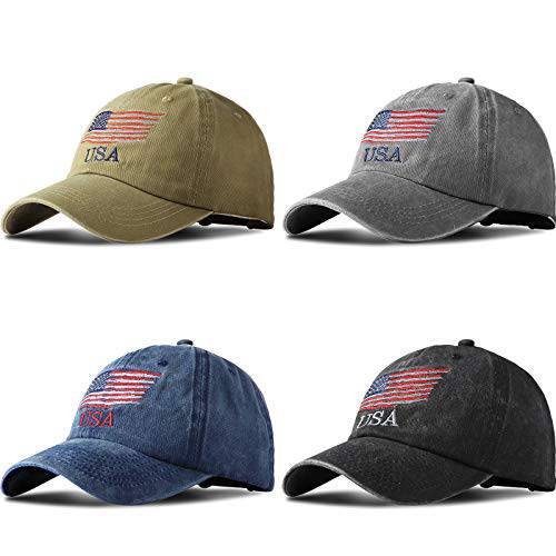 Geyoga 4 피스 USA 깃발 모자 아메리칸 깃발 야구모자 USA 전술 모자 Washed 릴렉스 모자 남성용 여성 Teens