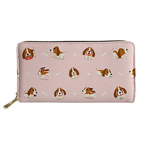 FancyPrint 핑크 귀여운 비글 강아지 프린트 여성 걸스 롱 지갑 Zip 어라운드 지갑 ID 카드 신용 카드 홀더 오거나이저,수납함,정리함 파우치 백