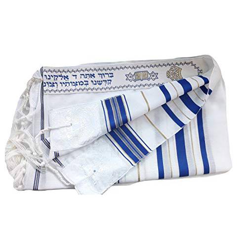 코셔, Kosher, 코셔 인증 Tallit 기도 숄 아크릴 24x72/ 60x180cm Made 이스라엘 블루& 골드 Stripes