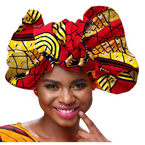 Shenbolen 아프리칸 전통 왁스 프린트 헤드 랩 머리싸개 스카프 타이, 원 사이즈
