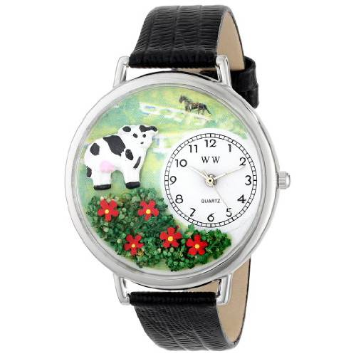 Whimsical 시계 유니섹스 U0110018 Cow 블랙 스킨 가죽 워치