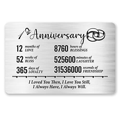 1st 기념일 카드 남편 아내, 1 Year 기념일 카드 그를위한 Her 남자친구 여자친구, 기념일 웨딩 각인 지갑 카드 인서트 카드 커플 남녀공용, 남녀 사용 가능