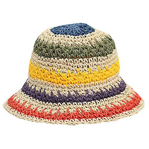 Adela 부티크 폴더블 넓은챙 Colorful 크로셰뜨개질 빨대 모자, 아웃도어 썬바이저, 햇빛가리개 모자 UPF 50+ 섬머 여성용 걸