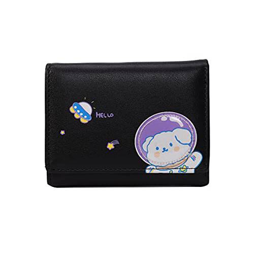 걸스 스페이스 Planet Bear 우주비행사 갤럭시 Bunny Spaceman Tri-folded 지갑 스몰 지갑 캐쉬 포켓 카드 홀더 ID윈도우 지갑 여성용 (블랙, SPACEMAN)