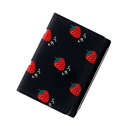 Loxepur 카툰 과일 Tri-Fold Pu 지갑 Multi-Card 슬롯 스몰 지갑 (블랙)