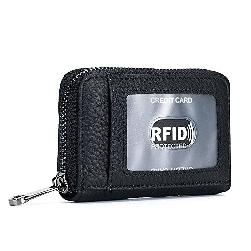 Yocipa 업그레이드 RFID 신용 카드 홀더 지갑 여성용 남성용 스몰 지퍼 카드 케이스 Leather(Black)