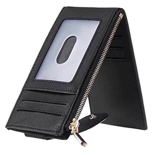 Chelmon 여성 지갑 슬림 RFID 차단 바이폴드 멀티 카드 케이스 지갑 지퍼 포켓 (블랙 부드러운)