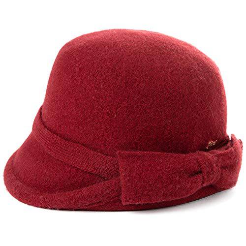 제프& Aimy 여성 겨울 양모 버킷 모자 1920s 빈티지 Cloche Bowler 모자 보우/ 플라워 악센트
