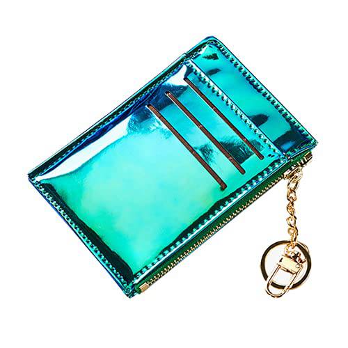 Fida& Moon 슬림 RFID Holography 신용 카드 홀더 미니 전면 포켓 지갑 동전 지갑 키체인,키링,열쇠고리 (그린)