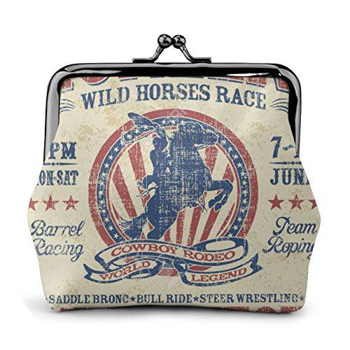 antcreptson Western Pioneers Rodeo 프린트 동전 지갑 빈티지 파우치 버클 클러치 백 Kiss-Lock 체인지 지갑 플로럴 걸쇠 클로져 지갑 여성용 걸