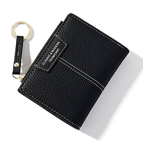Shun Kang 작은 지갑 스몰 지갑 빈티지 슬림 지갑 여성 키체인,키링,열쇠고리 지갑 (블랙)