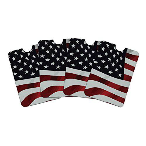 US 아메리칸 깃발 Stars and Stripes Waving 미국 USA 신용 카드 RFID 막이,차단 홀더 보호 지갑 지갑 커버 세트 of 4