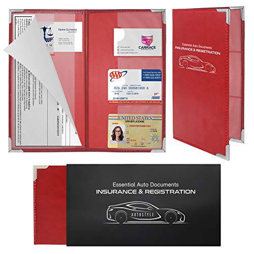 Autostyle 모서리 가드 보험 카드 and 등록 문서 홀더 | 프리미엄 지갑 자석 클로져 (소방수 레드)