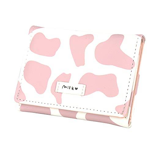 여성 지갑 걸스 스몰 포켓 지갑 트라이폴드 슬림 Little 귀여운 Cow 프린트 카드 홀더 (Pink-White)